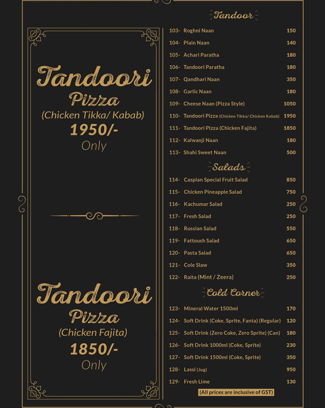 Caspian Sea Restaurant menu
