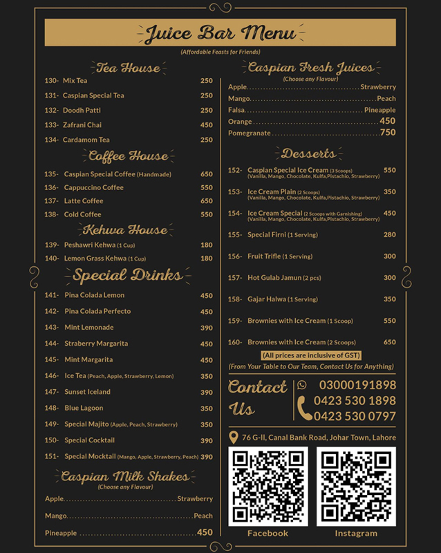 Caspian Sea Restaurant menu