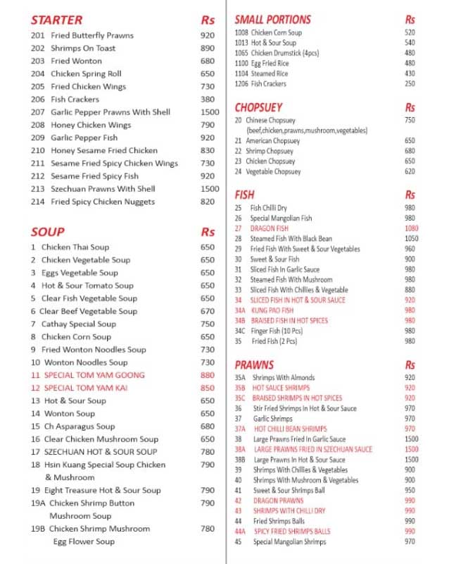 Cathay Kitchen menu