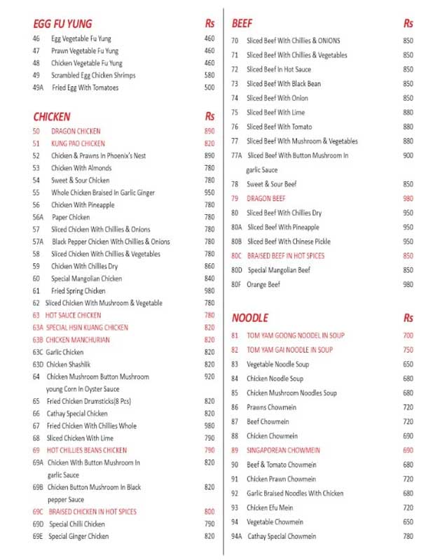 Cathay Kitchen menu