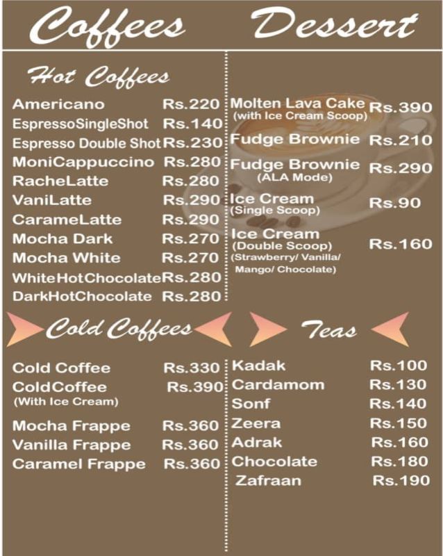 Central Perk menu