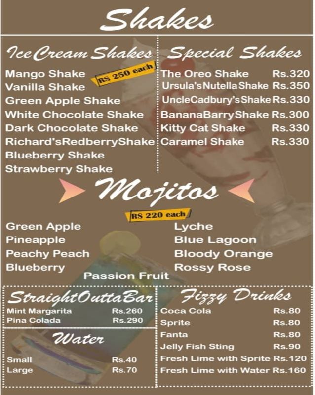 Central Perk menu