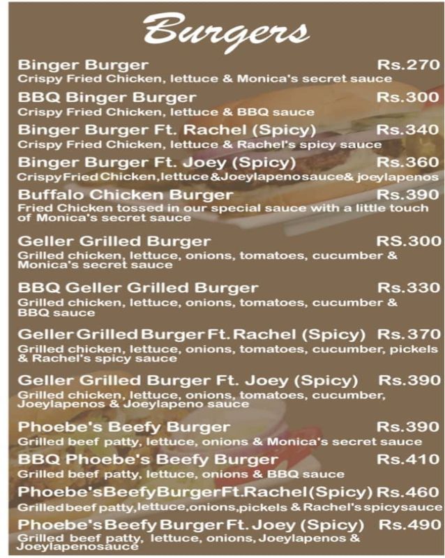 Central Perk menu