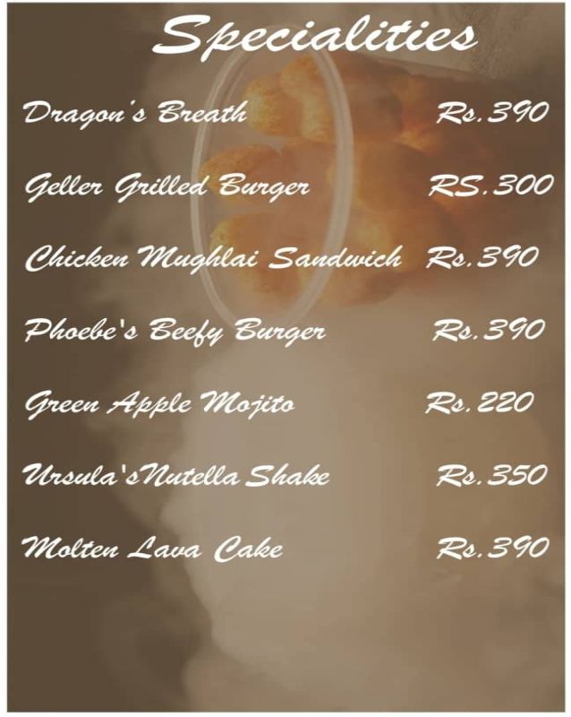 Central Perk menu