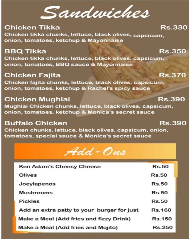 Central Perk menu