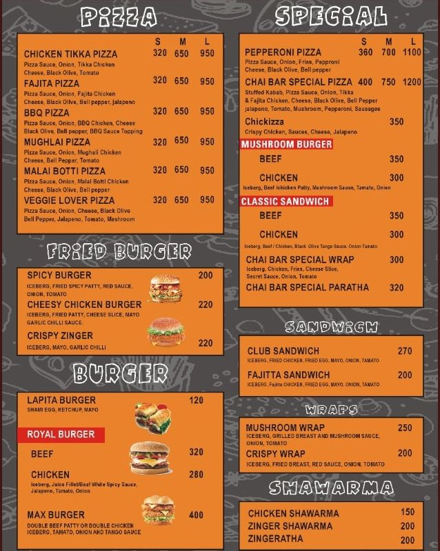 Chai Bar menu