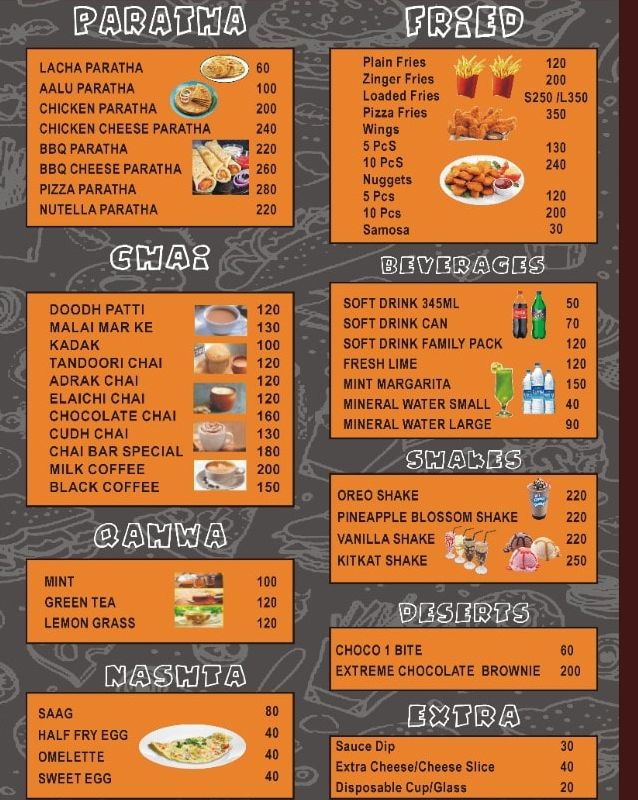 Chai Bar menu