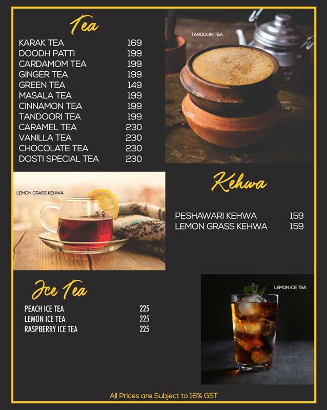 Chai Dosti menu