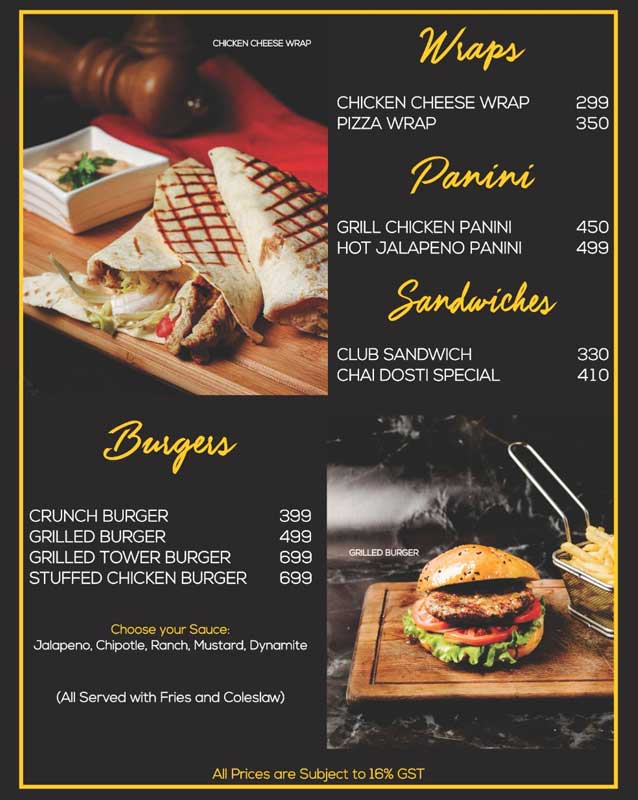 Chai Dosti menu