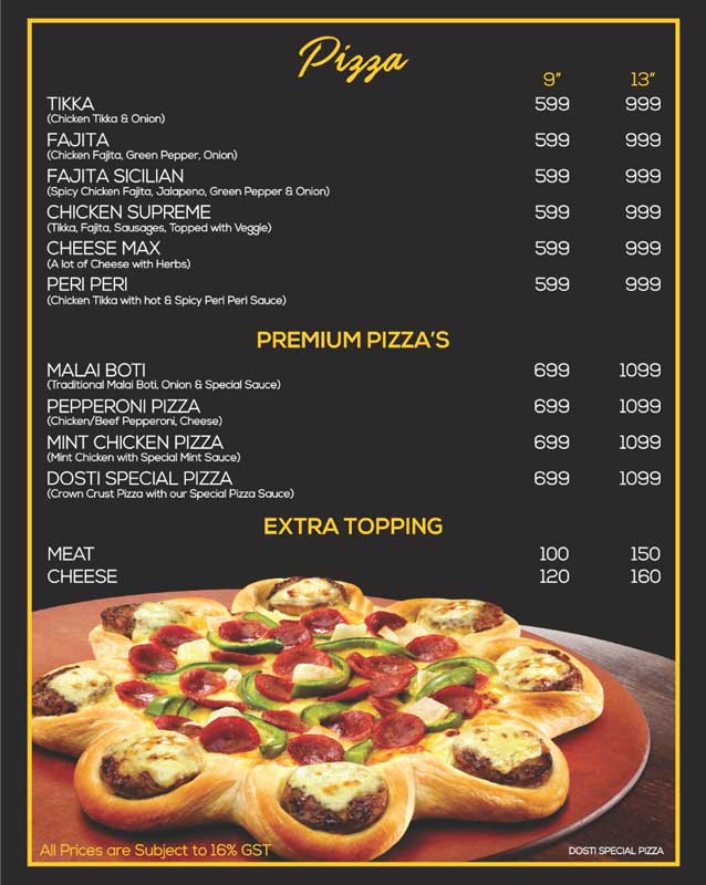 Chai Dosti menu