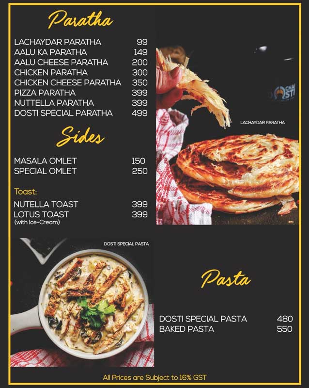Chai Dosti menu