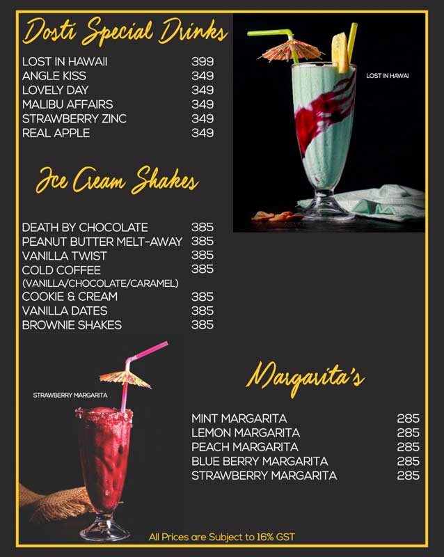 Chai Dosti menu