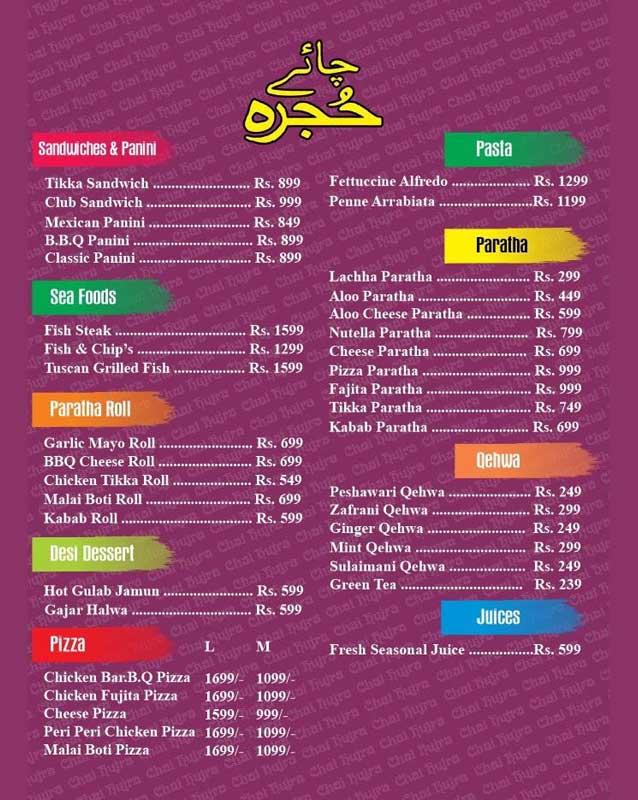 Chai Hujra menu