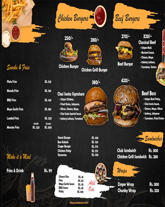 Chai Soota menu