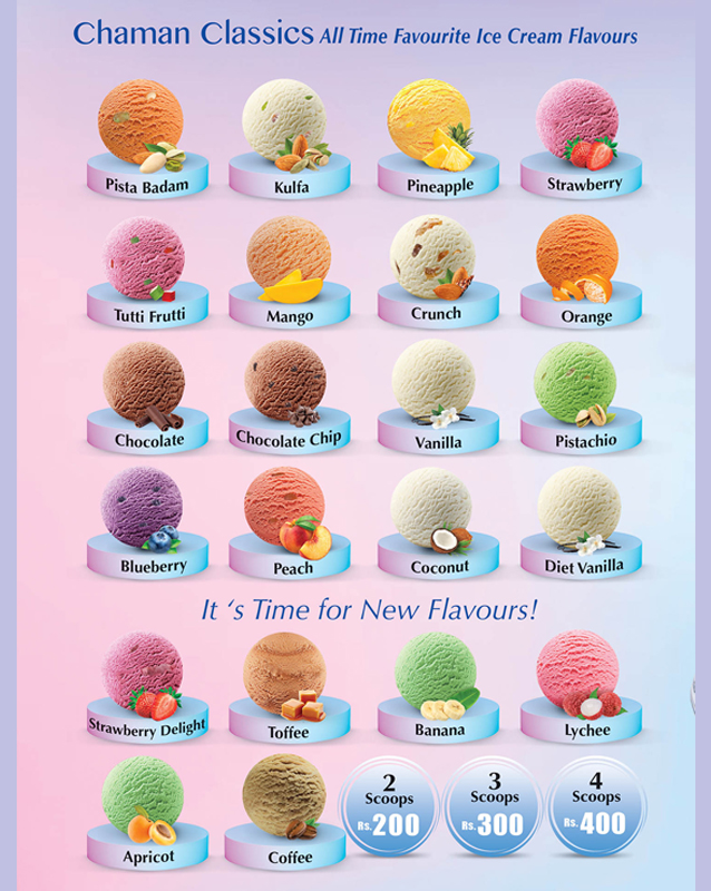 Chaman Ice Cream menu