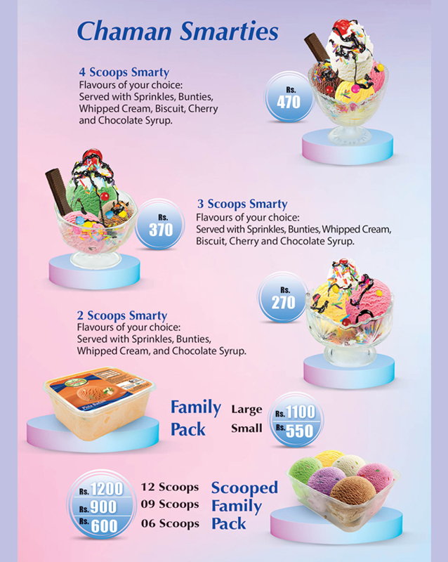 Chaman Ice Cream menu