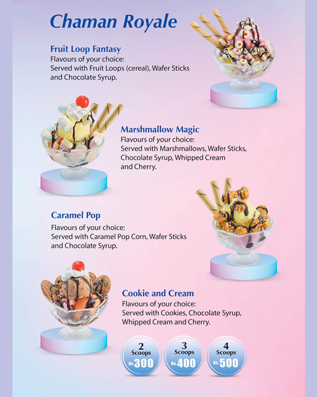 Chaman Ice Cream menu