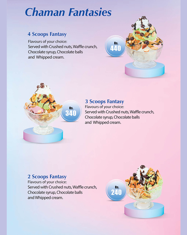 Chaman Ice Cream menu