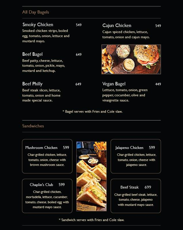 Chaplin Modern Eatery menu