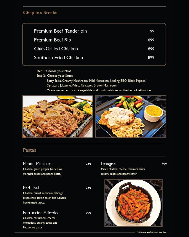 Chaplin Modern Eatery menu