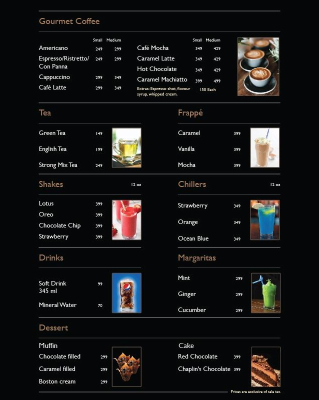 Chaplin Modern Eatery menu