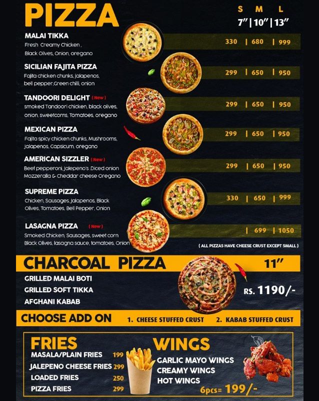 Charcoal Pizza menu