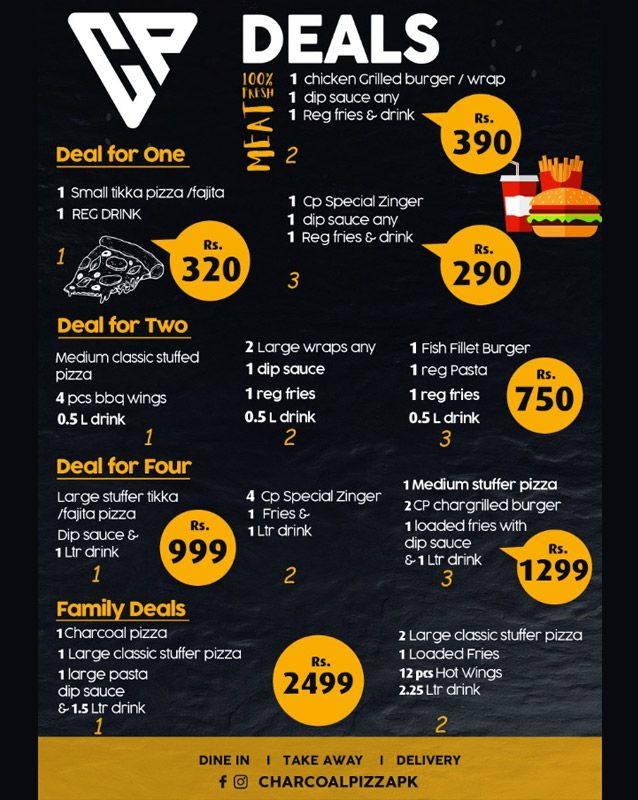 Charcoal Pizza menu