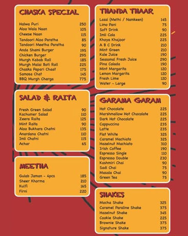 Chaska - Zaraaa Hatke menu