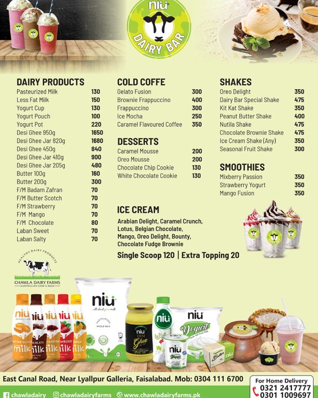 Chawla Dairy Farms menu