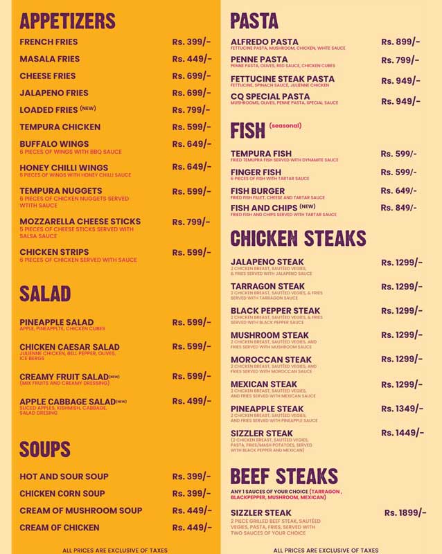 Chaye Qawali menu