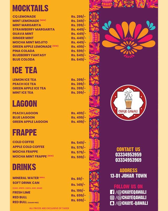 Chaye Qawali menu