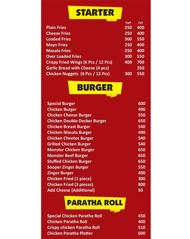 Cheese'N Chicken menu