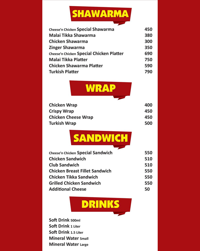 Cheese'N Chicken menu