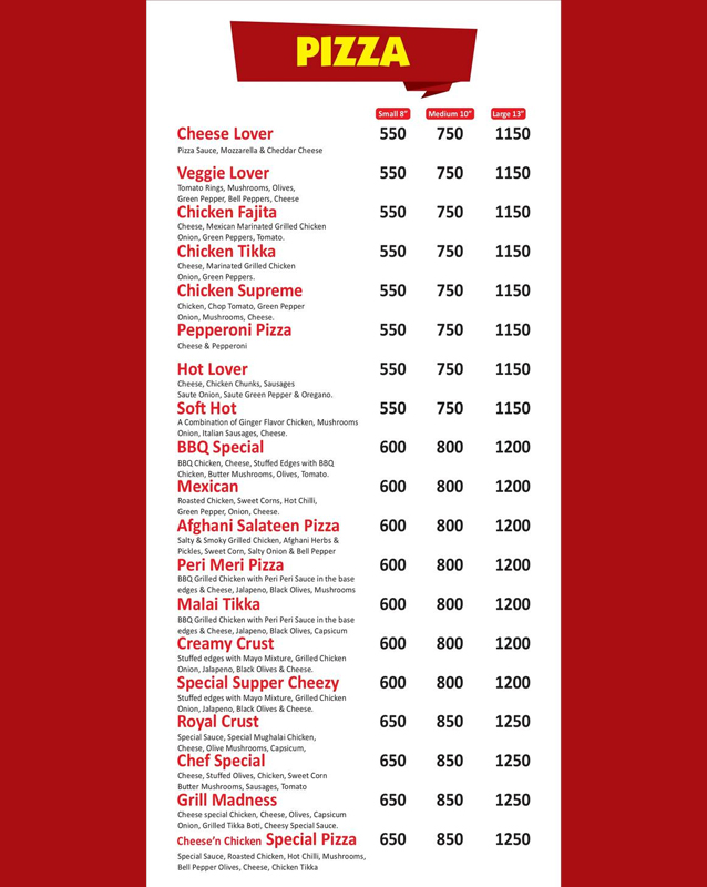 Cheese'N Chicken menu