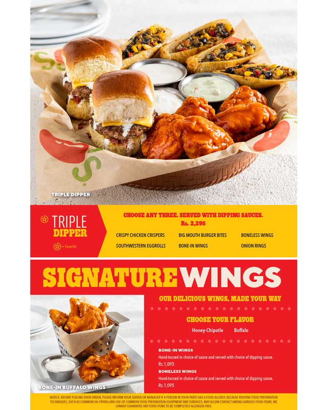 Chili's Pakistan menu