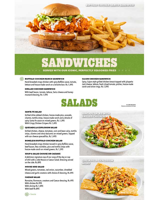 Chili's Pakistan menu