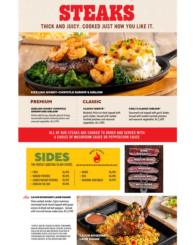 Chili's Pakistan menu