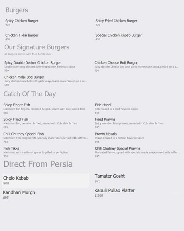 Chilli Chutney menu