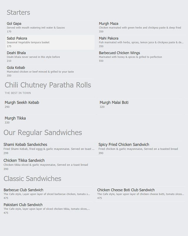 Chilli Chutney menu