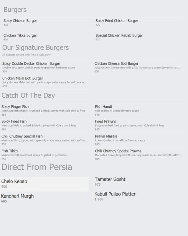 Chilli Chutney menu