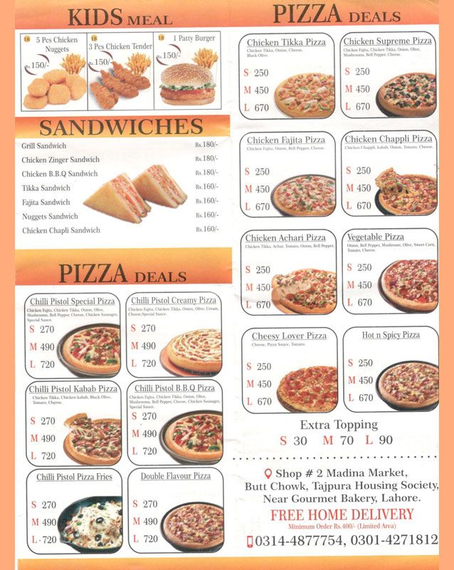 Chilli Pistol Cafe menu