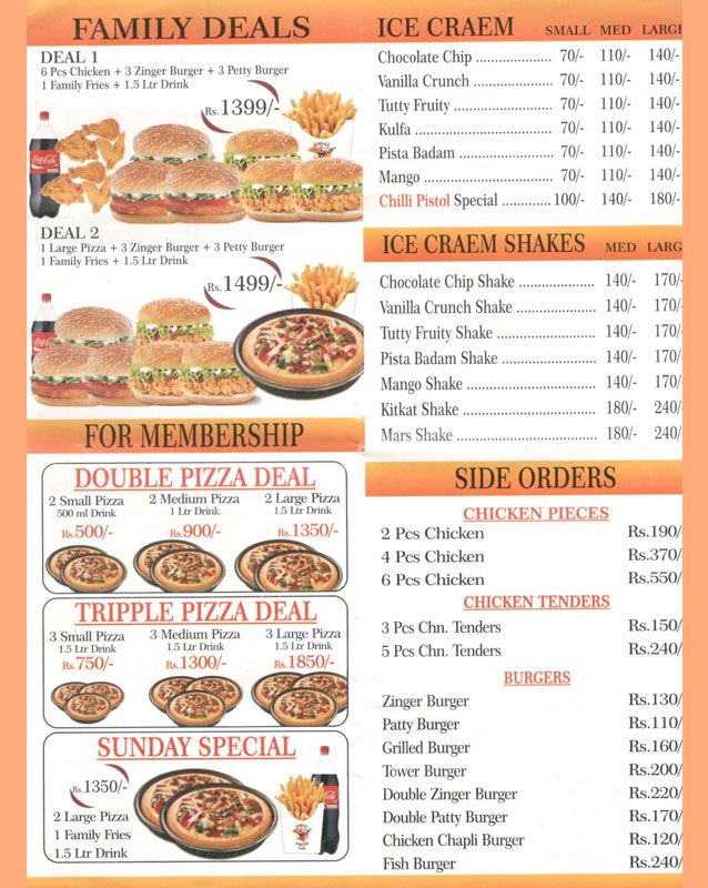 Chilli Pistol Cafe menu