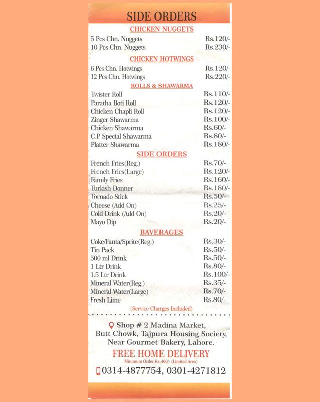 Chilli Pistol Cafe menu