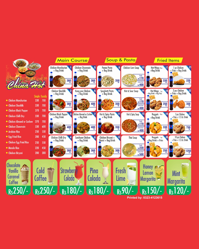 China Hot Restaurant menu