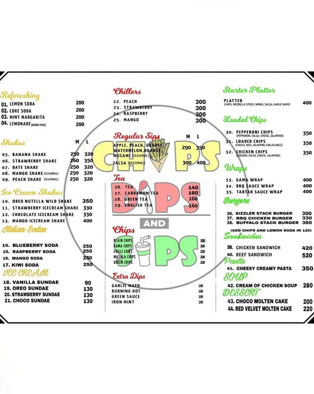 Chips Dips and Sips menu
