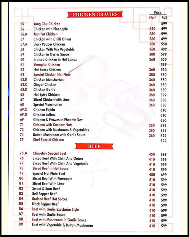 Chopsticks menu