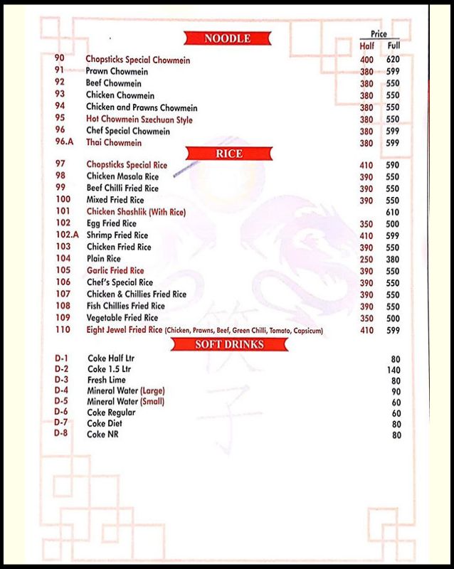 Chopsticks menu