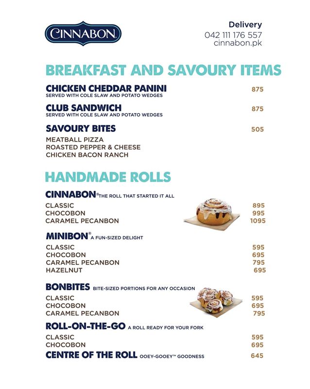 Cinnabon menu