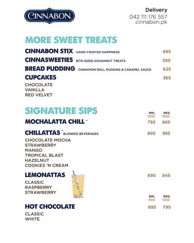 Cinnabon menu