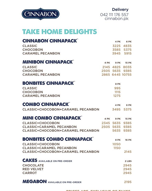 Cinnabon menu
